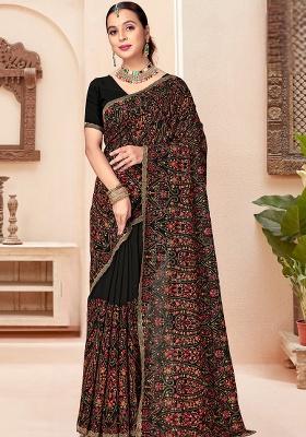 Black Embroidery Georgette Saree Set