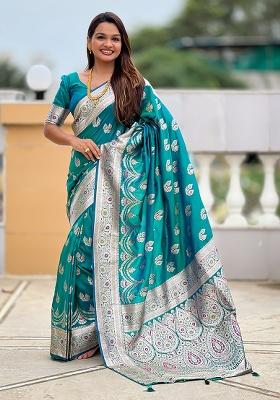 Rama Woven Silk Saree Set