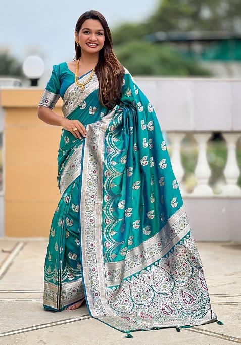 Rama Woven Silk Saree Set