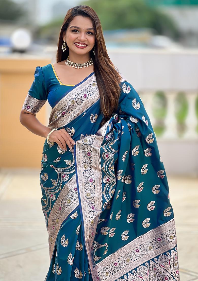 Morpeach Woven Silk Saree Set - Indya