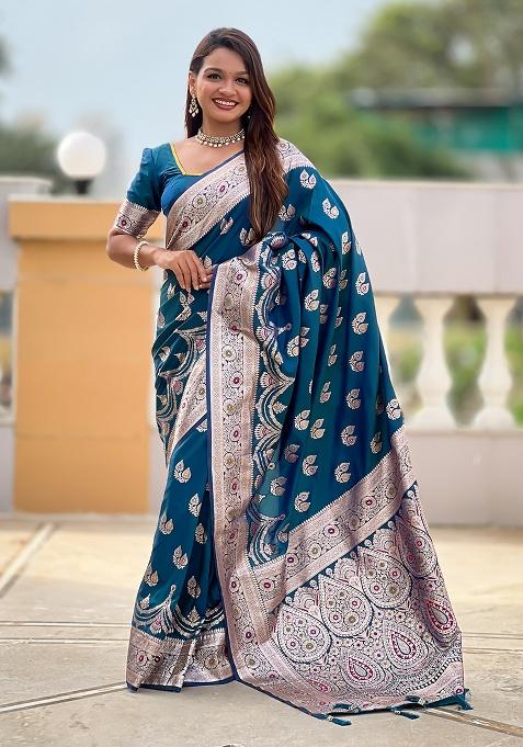 Morpeach Woven Silk Saree Set