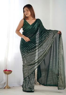 Green Embellished Georgette Saree Set