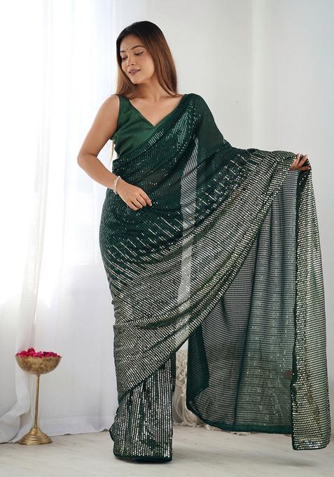 Green Embellished Georgette Saree Set