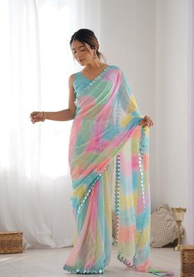 Multicolor Embellished Georgette Saree Set