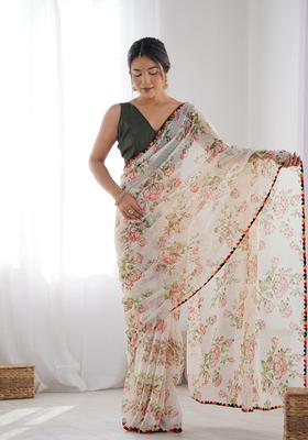 White Embellished Georgette Saree Set