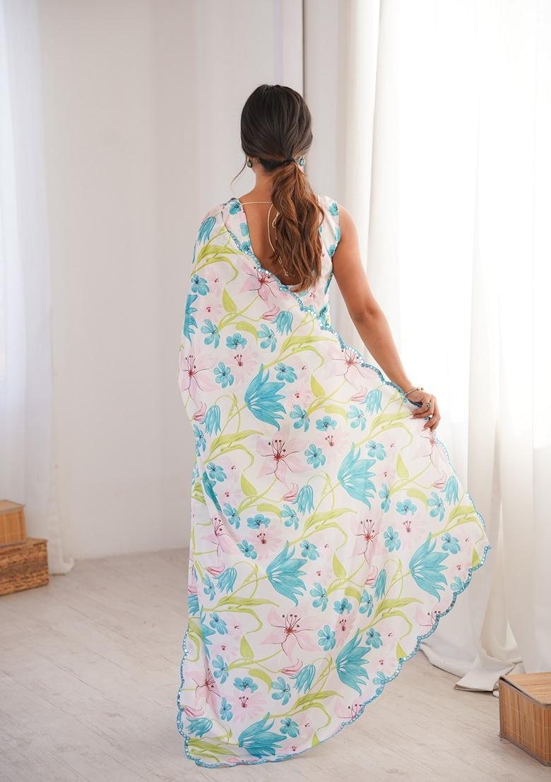 Yellow Embellished Chinon Saree Set - Indya