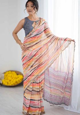 Orange Geometric Georgette Saree Set
