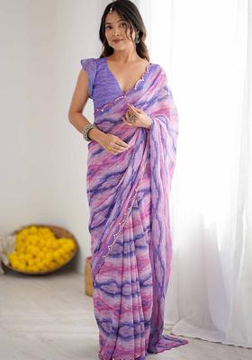 Purple Geometric Georgette Saree Set