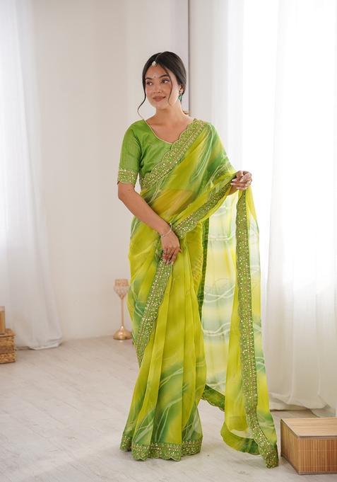 Green Embellished Georgette Saree Set