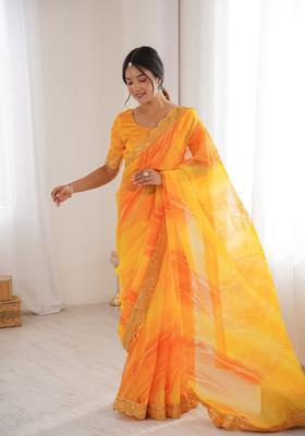 Yellow Embellished Georgette Saree Set