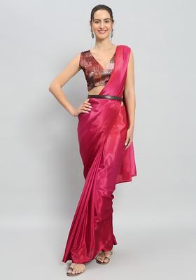 Pink Ombre Dyed Silk Saree Set