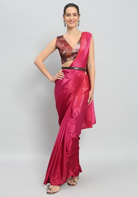 Pink Ombre Dyed Silk Saree Set