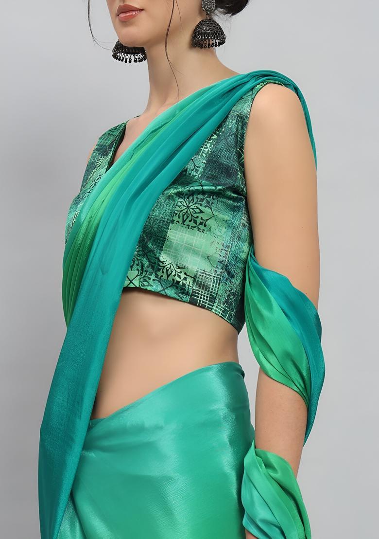 Lime Ombre Dyed Silk Saree Set - Indya