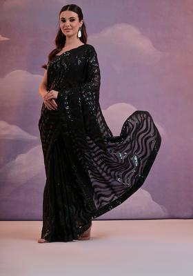 Green Embellished Georgette Saree Set