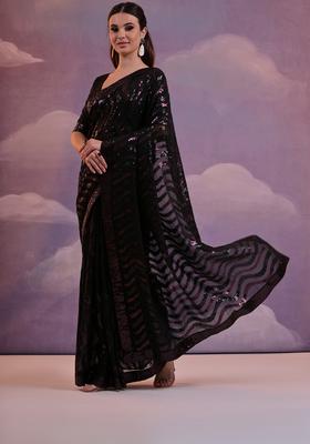 Magenta Embellished Georgette Saree Set