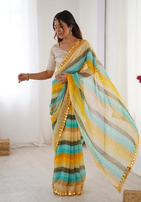 Yellow Lace Work Chiffon Saree Set