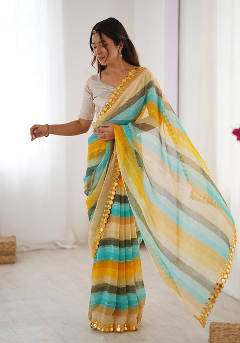 Yellow Lace Work Chiffon Saree Set