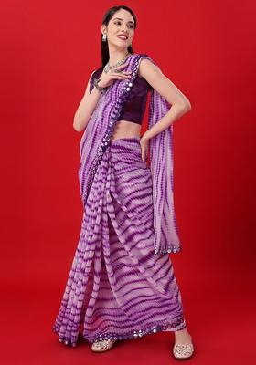 Purple Lace Work Chiffon Saree Set
