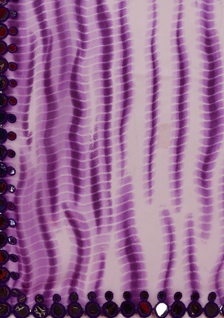 Purple Lace Work Chiffon Saree Set - Indya