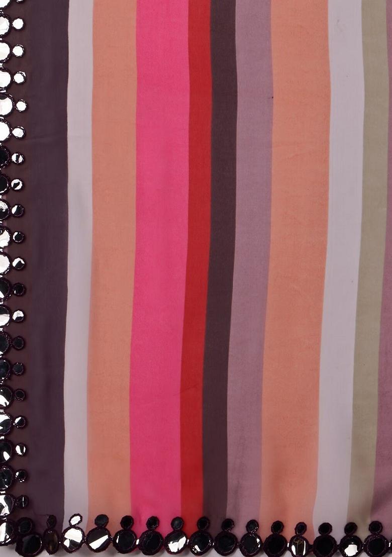 Multicolor Lace Work Chiffon Saree Set - Indya