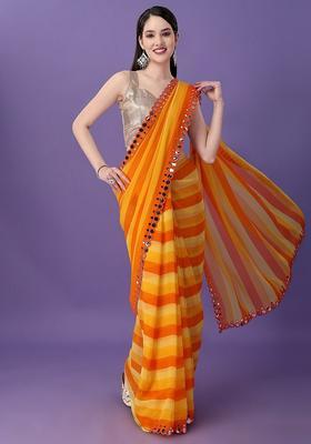 Mustard Lace Work Chiffon Saree Set