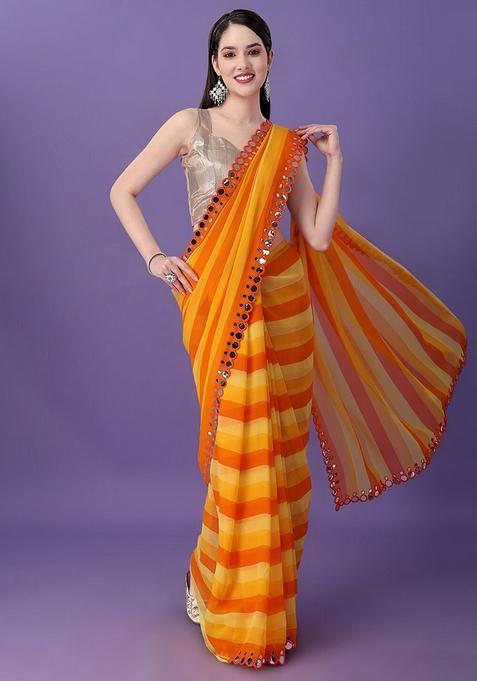 Mustard Lace Work Chiffon Saree Set