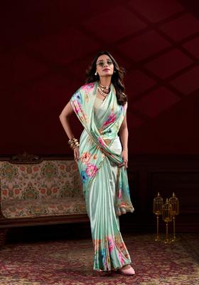 Green Lace Work Silk Saree Set
