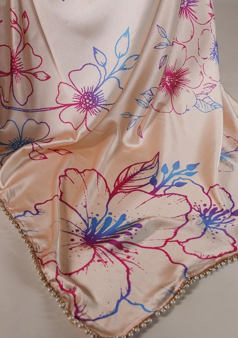 Cream Lace Work Silk Saree Set - Indya