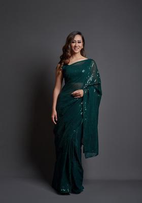 Green Embellished Georgette Saree Set