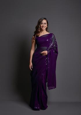 Magenta Embellished Georgette Saree Set