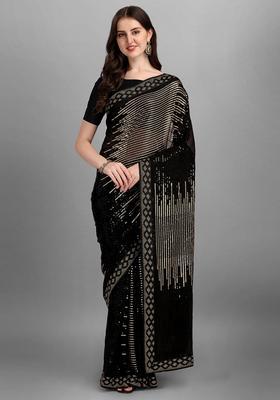 Gold Embellished Georgette Saree Set