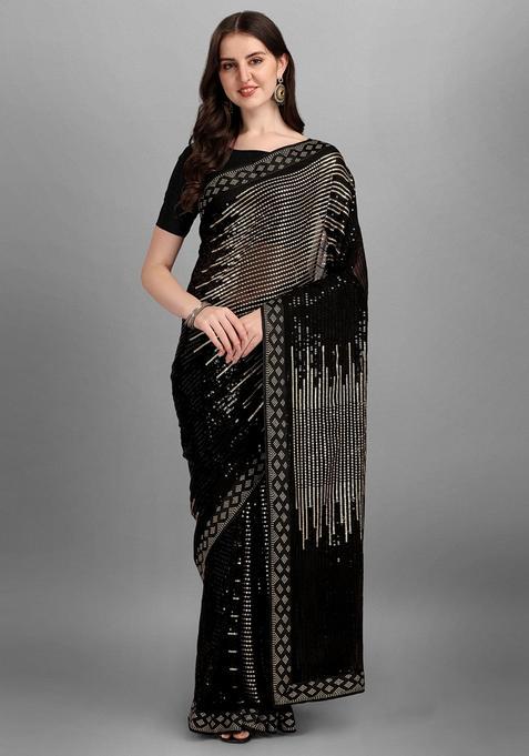 Gold Embellished Georgette Saree Set