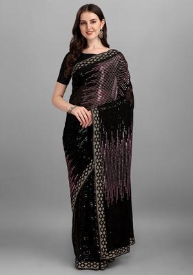 Mauve Embellished Georgette Saree Set