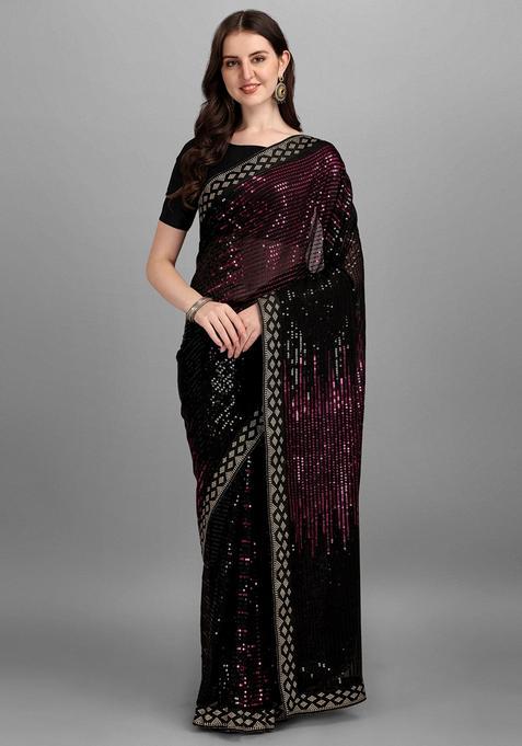 Pink Embellished Georgette Saree Set