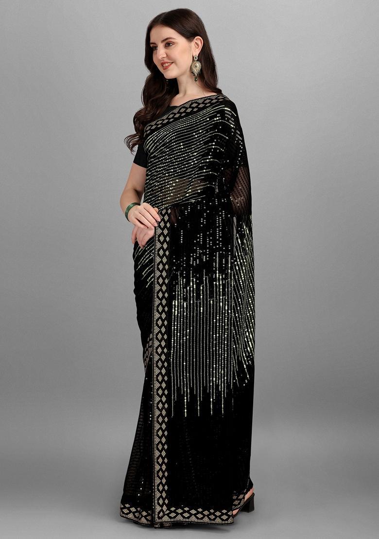 Green Embellished Georgette Saree Set - Indya