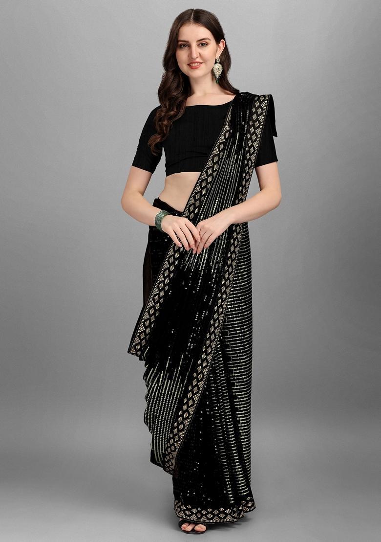 Green Embellished Georgette Saree Set - Indya