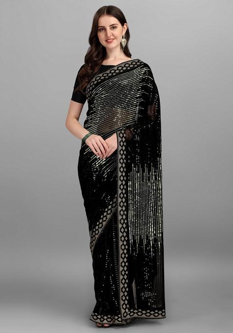 Green Embellished Georgette Saree Set