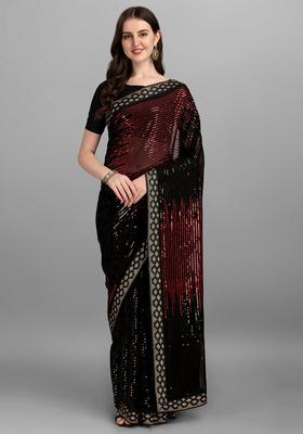 Red Embellished Georgette Saree Set