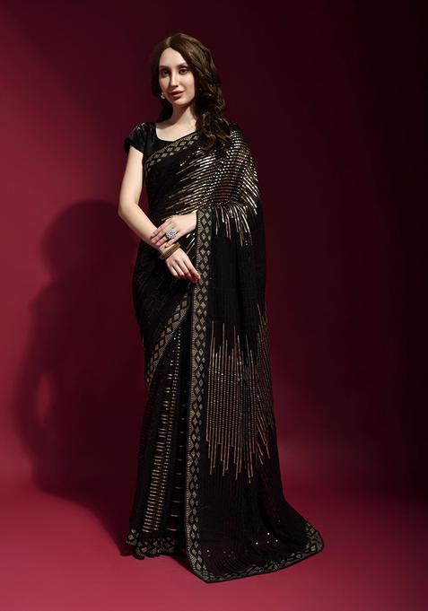 Gold Embellished Georgette Saree Set