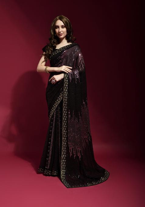 Mauve Embellished Georgette Saree Set