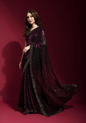 Pink Embellished Georgette Saree Set