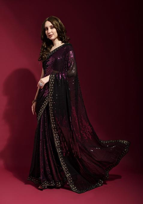 Pink Embellished Georgette Saree Set