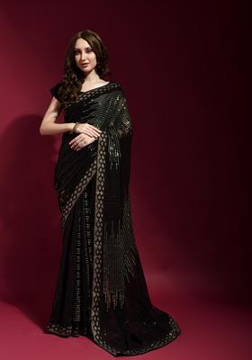 Green Embellished Georgette Saree Set
