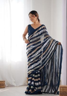 Teal Embellished Georgette Saree Set