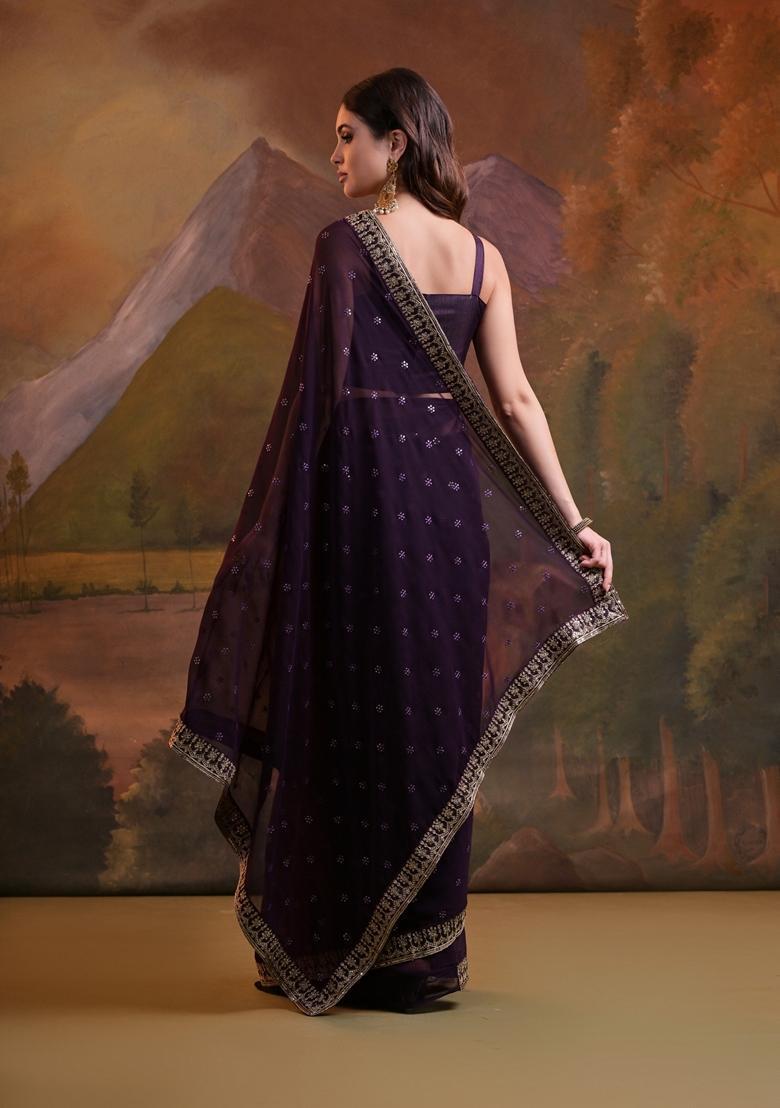 Magenta Embellished Georgette Saree Set - Indya