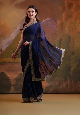 Blue Embellished Georgette Saree Set