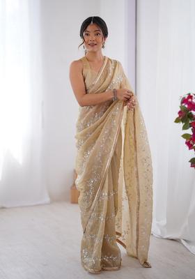 Gold Embellished Silk Saree Set