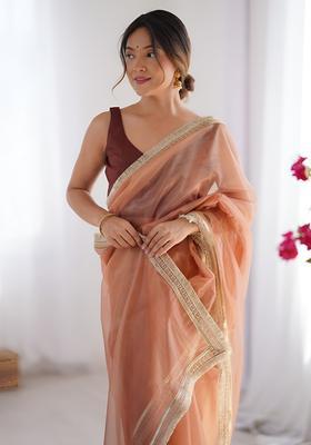 Orange Lace Work Silk Saree Set