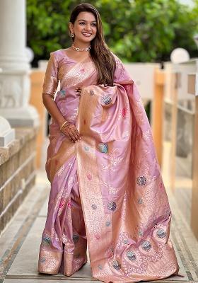 Lavender Woven Silk Saree Set