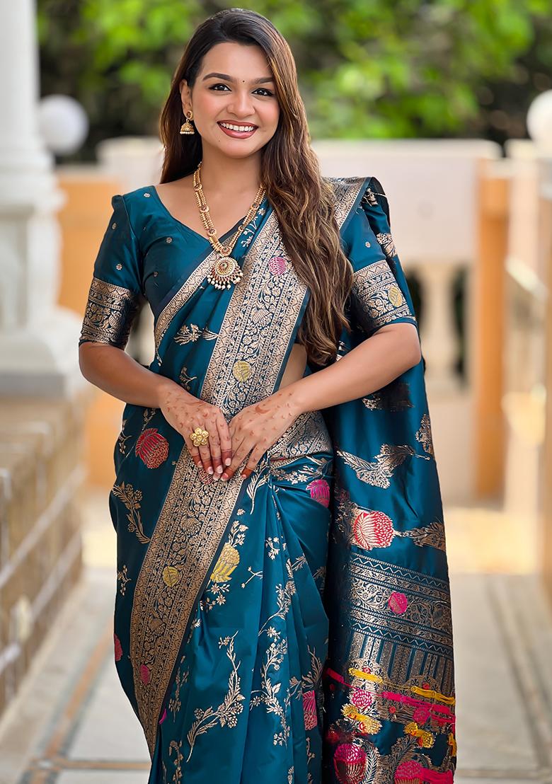 Morpeach Woven Silk Saree Set - Indya